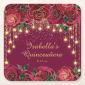 Rote Rose Gold String Light Stars Quinceñera Rechteckiger Pappuntersetzer (Vorderseite)