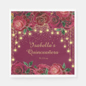Rote Rose Gold String Light Stars Quinceñera Serviette (Vorderseite)