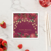 Rote Rose Gold String Light Stars Quinceñera Serviette (Beispiel)