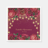 Rote Rose Gold String Light Stars Quinceñera Serviette (Vorderseite)