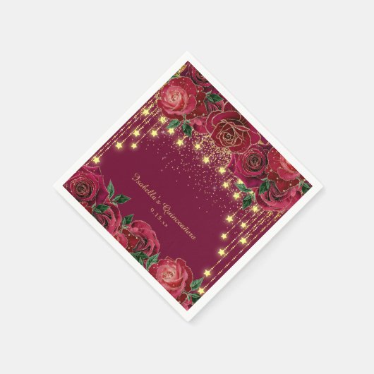 Rote Rose Gold String Light Stars Quinceñera Serviette (Ecke)