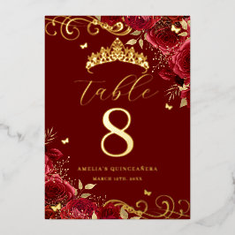 Rote Rose Gold Swirl Quinceanera Tischnummer