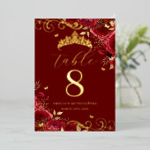 Rote Rose Gold Swirl Quinceanera Tischnummer (Stehend vorne)