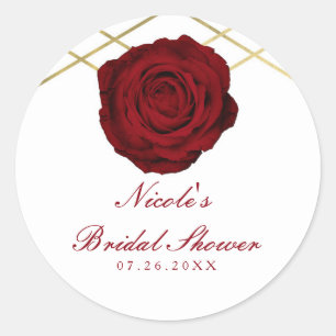 Rote Rose & Goldene Linien Florale Elegante Benutz Runder Aufkleber