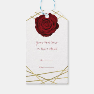 Rote Rose & Goldene Linien Florale Elegante Partyg Geschenkanhänger