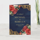 Rote Rose Goldene Spitze Navy Blau QR-Code Foto Ho Einladung (Vorderseite)