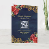 Rote Rose Goldene Spitze Navy Blau QR-Code Foto Ho Einladung (Rückseite)