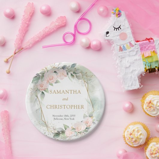 Rote Rose Goldmedaille Glitzer Eukalyptus Hochzeit Pappteller (Party)