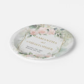 Rote Rose Goldmedaille Glitzer Eukalyptus Hochzeit Pappteller (Schrägansicht)