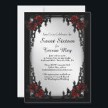 Rote Rose Gothic 16 . Geburtstag Eiserne Tor Einla Einladung<br><div class="desc">Schöne tiefe rote Rose mit Namen und Datum. Bitte verdreifachen Sie den Karo vor dem Kauf</div>
