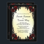 Rote Rose Gothic 16 . Geburtstag Eiserne Tor Einla Einladung<br><div class="desc">Schöne tiefe rote Rose mit Namen und Datum auf gelbem Hintergrund Bitte dreifach Karo Ihren Text vor dem endgültigen Kauf</div>
