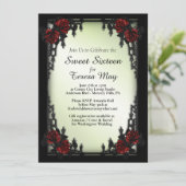 Rote Rose Gothic 16 . Geburtstag Iron Gate Einladung (Stehend Vorderseite)
