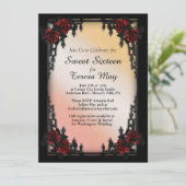Rote Rose Gothic 16 . Geburtstag Iron Gate Einladung (Stehend Vorderseite)