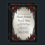 Rote Rose Gothic 16 . Geburtstag Iron Gate Gold Einladung<br><div class="desc">Schöne tiefe rote Rose mit Namen und Datum auf antiken goldenen Hintergrund Bitte dreifach Karo Sie Ihren Text vor dem endgültigen Kauf</div>