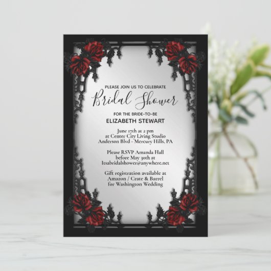 Rote Rose Gothic Brautparty Eiserne Tor Einladung (Stehend Vorderseite)