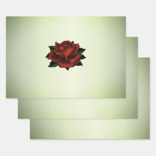 Rote Rose Gothic Green Wrapping Sheets Geschenkpapier Set