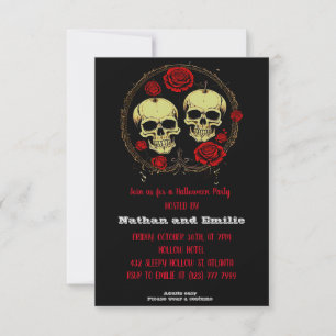 Rote Rose Gothic-Totenkopf-Halloween-Party-Einladu Einladung