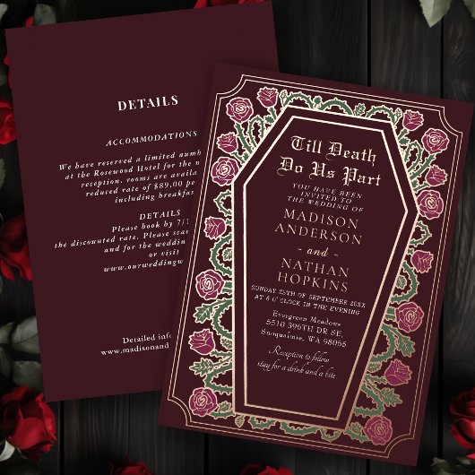 Rote Rose Gothic Wedding All in one Folieneinladung