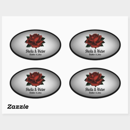 Rote Rose Gothic Wedding Personal Oval Sticker (Blatt)
