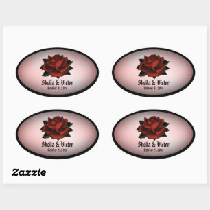 Rote Rose Gothic Wedding Personal Ovaler Aufkleber