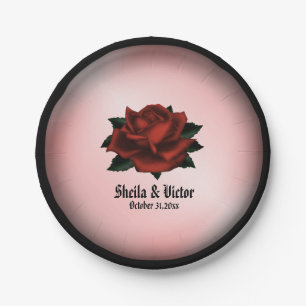 Rote Rose Gothic Wedding Personal Pappteller