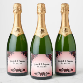 Rote Rose Gothic Wedding Personalisiert Sparkling Schaumweinetikett