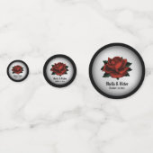 Rote Rose Gothic Wedname and Date Konfetti (Vorderseiten)