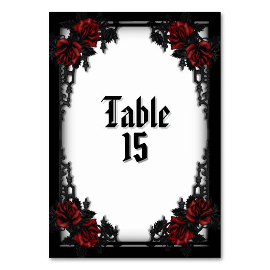Rote Rose Gothic White Tischnummer (Rückseite)