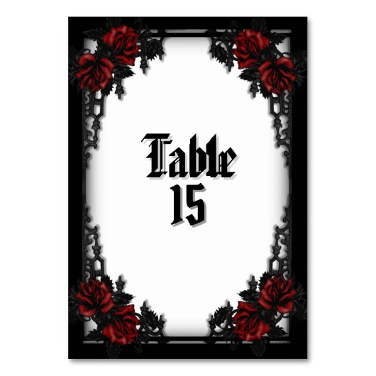Rote Rose Gothic White Tischnummer (Vorderseite)
