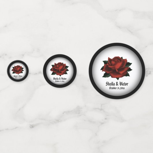 Rote Rose Gotische Hochzeitnamen und Date Confetti Konfetti (Vorderseiten)