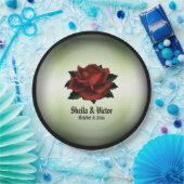 Rote Rose Gotische Hochzeitnamen und Datum Grün Pappteller (Party)