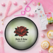 Rote Rose Gotische Hochzeitnamen und Datum Grün Pappteller (Party)
