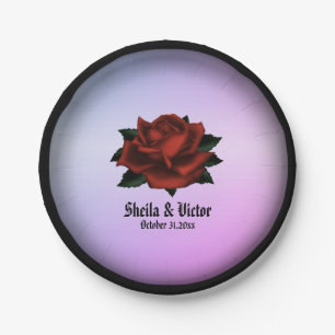 Rote Rose Gotische Hochzeitnamen und Datum Lila Pappteller