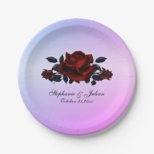 Rote Rose Gotische Hochzeitnamen und Datum Lila Pappteller