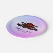 Rote Rose Gotische Hochzeitnamen und Datum Lila Pappteller (Schrägansicht)