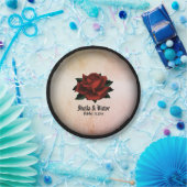 Rote Rose Gotische Hochzeitnamen und Datumsangaben Pappteller (Party)