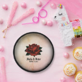 Rote Rose Gotische Hochzeitnamen und Datumsangaben Pappteller (Party)