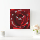 Rote Rose Gray Fat Roman Numbers Wccn Quadratische Wanduhr (Zuhause)