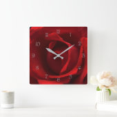 Rote Rose Gray Script Numbers wccn Quadratische Wanduhr (Zuhause)