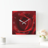 Rote Rose Gray Script römische Zahlen wccnm Quadratische Wanduhr (Zuhause)