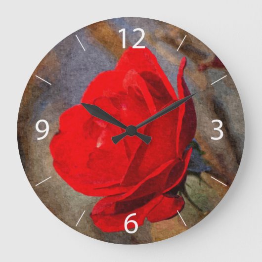 Rote Rose Große Wanduhr (Vorderseite)