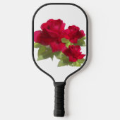 Rote Rose grün Blätter Weibchen Farbe: Schwarz Pickleball Schläger (Rückseite)