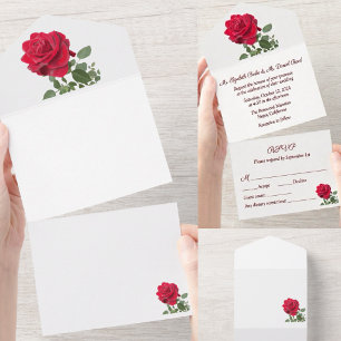 Rote Rose - handgemalt All In One Einladung