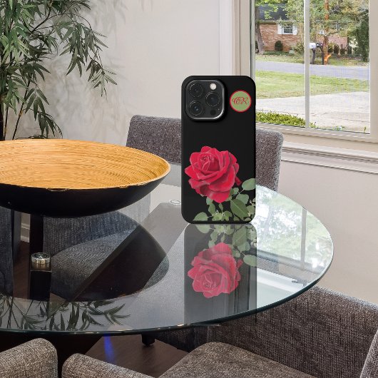 Rote Rose - Handgemalt - Monogramm iPhone Hülle