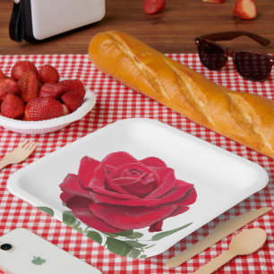 Rote Rose – handgemalt Pappteller