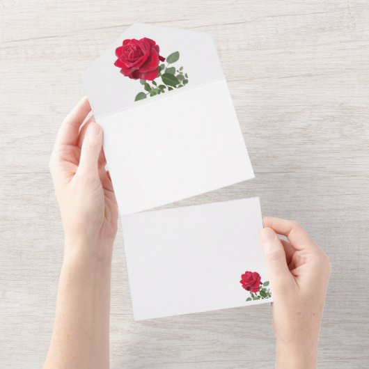 Rote Rose - handgestrichen All In One Einladung (Abreißen)