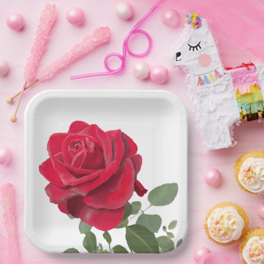 Rote Rose - handgestrichen Pappteller (Party)