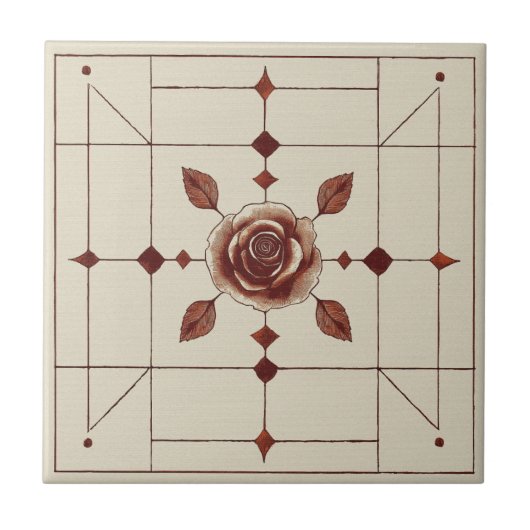 Rote Rose Handwerkerstil Fliese (Vorderseite)