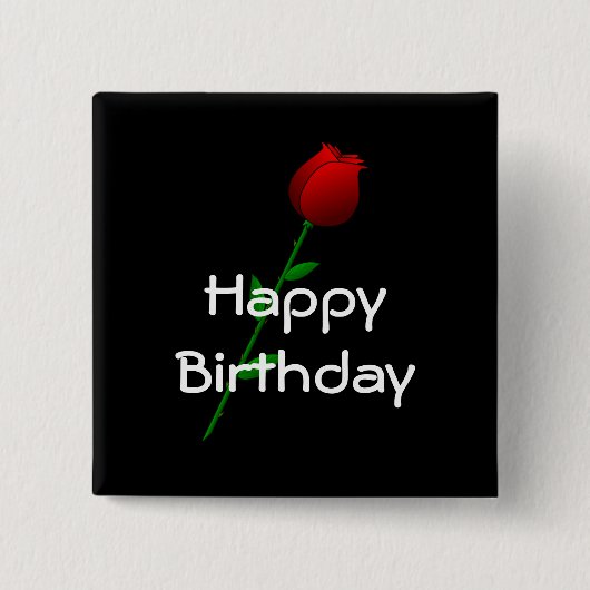 rote Rose "Happy Birthday" Button (Vorderseite)