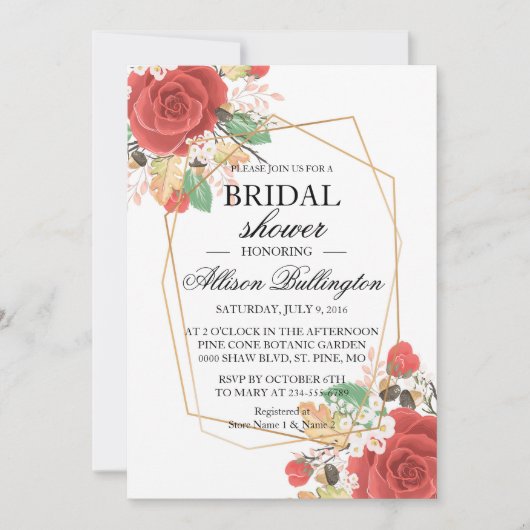 Rote Rose Herbst Brautparty Einladung (Vorderseite)